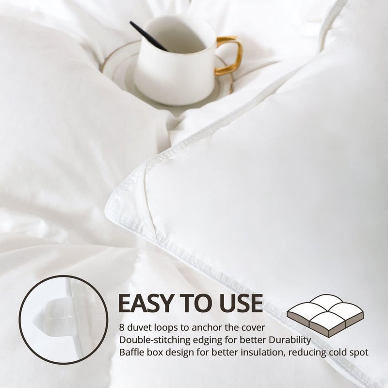 Globon Queen Size Down Comforter - All Season Duvet Insert with Medium Warmth, Soft and Noiseless Cover,8 Corner Tabs,Machine Washable - White - Image 5